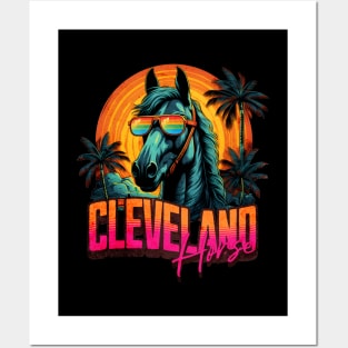 Retro Wave Rainbow Cleveland Horse Vibes Posters and Art
